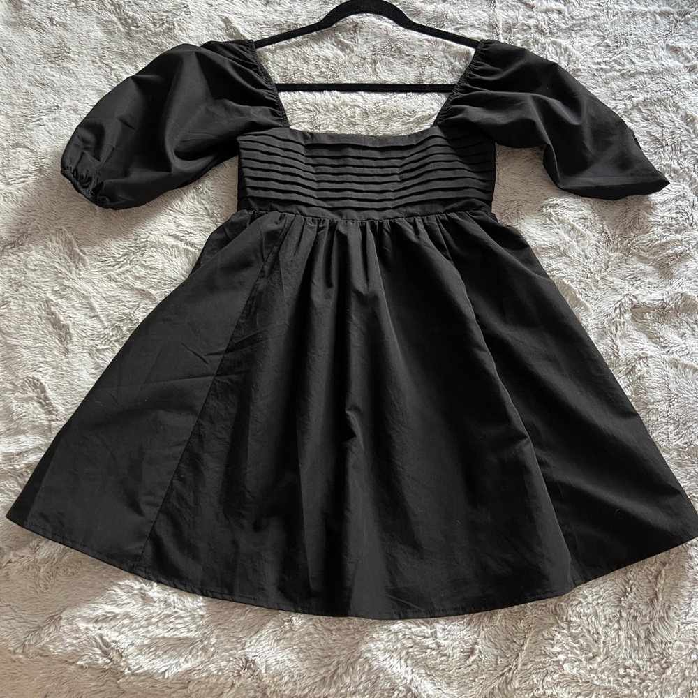 Blue Rain Black Smocked Dress